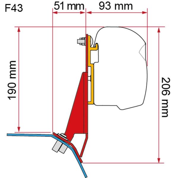 Markisenadapter Kit Ford Custom V710, rechts für F43, F45, F45s