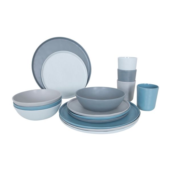 Geschirrset Molvadite, 16-teilig, blau/grau