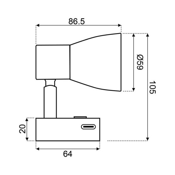 Aufbau-Leseleuchte 3000 K, Echtglas, USB-C