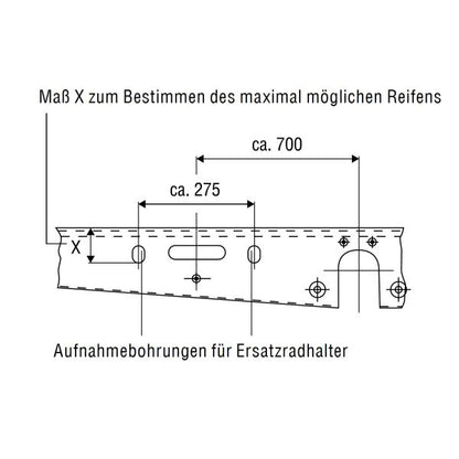 Ersatzradhalter, 1250 – 1550 mm