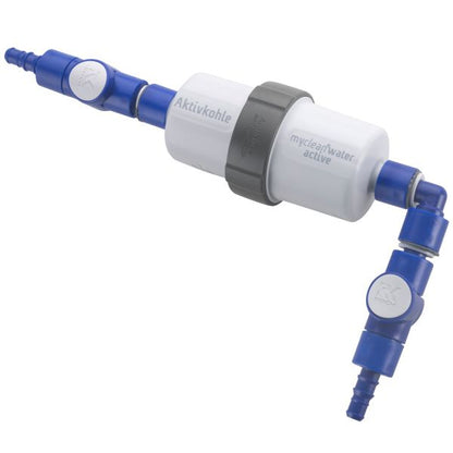 Aktivkohlefilter mit Einbauset myclean®water active Schlauch, beidseitig gewinkelte Anschlüsse