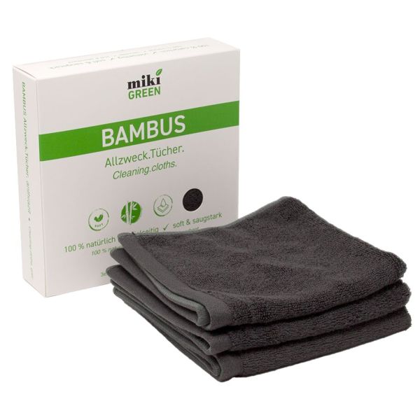Bambustücher, anthrazit, 3er-Set